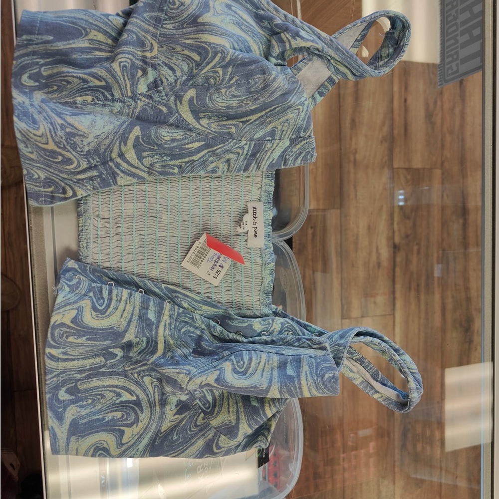 Denim front close crop top